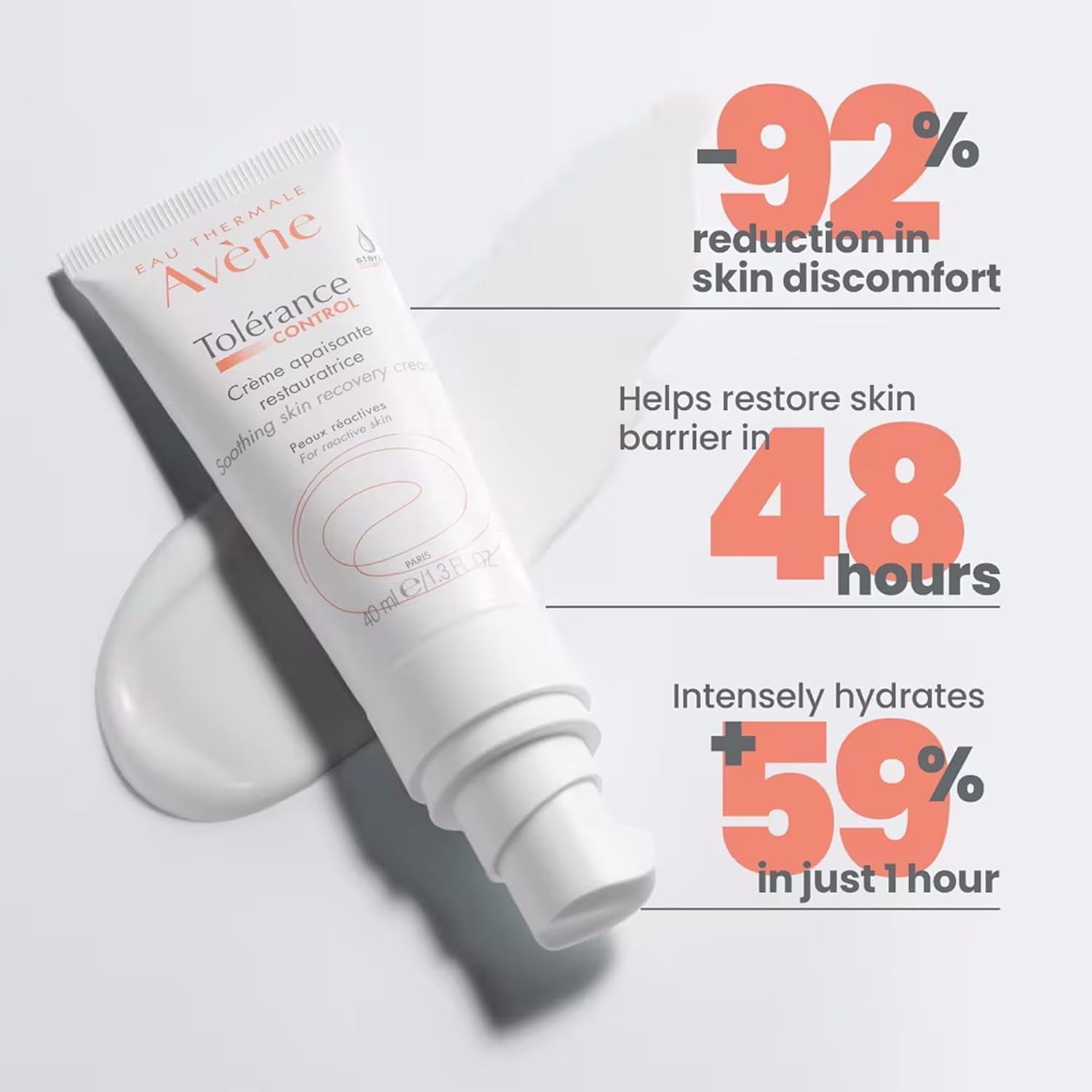 Avene Tolerance Control Soothing Skin Recovery Cream - Lightweight Soothing Moisturizer for Face, 1.3 fl oz