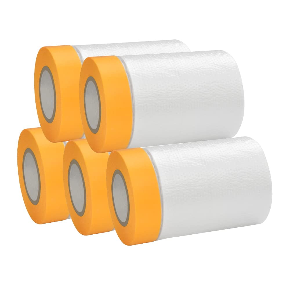 BUZIFU 5 Rolls Dust Sheets Roll Plastic Masking Film Rolls PreTaped
