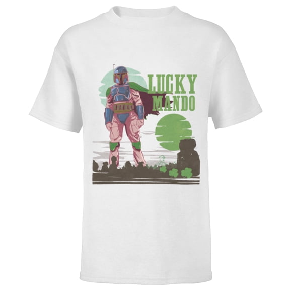 Star Wars The Mandalorian Lucky Mando St. Patrick’s Day - Short Sleeve T-Shirt for Kids - Customized-White