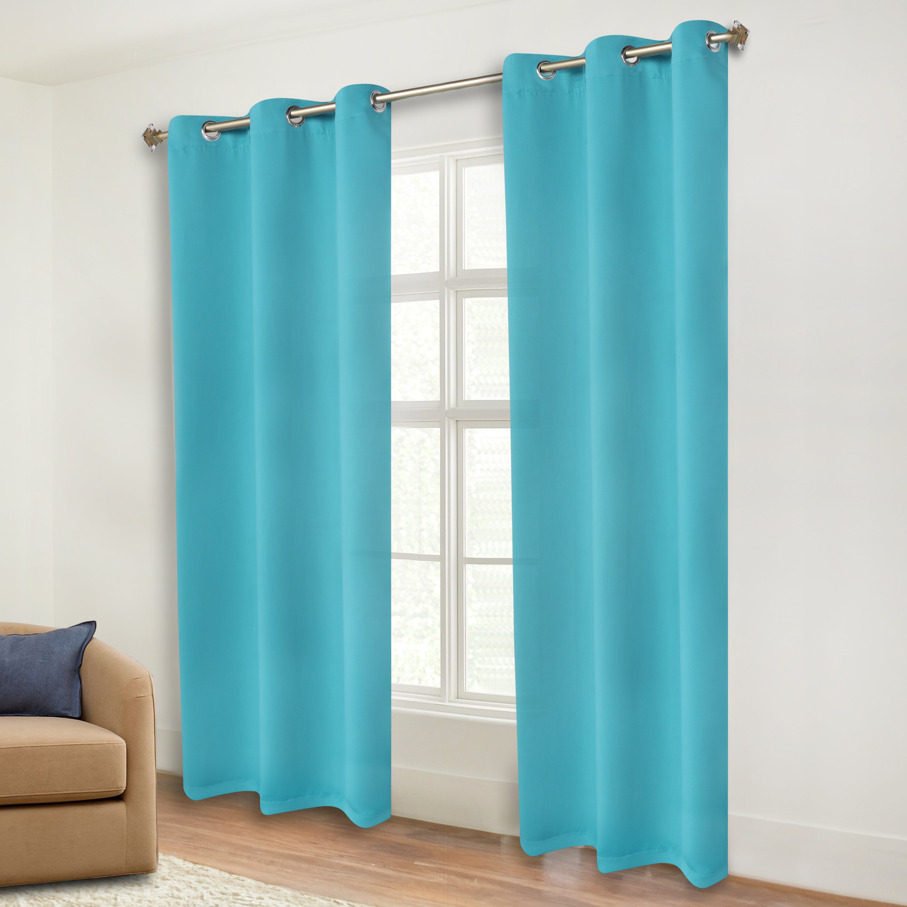 Superior Blackout Solid Light Filtering Grommet Curtain Panel Set, 46" x 84", Aqua