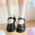 thumbnail image 6 of Girls Ruffle Crew Socks 4-Pack Soft Breathable Cotton Wine for School and Daily Wear,Size 3 T, 6 of 9