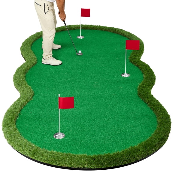 10x5ft Professional Golf Putting Mat with 3 Metal Cups, Realistic Indoor & Outdoor Practice Green