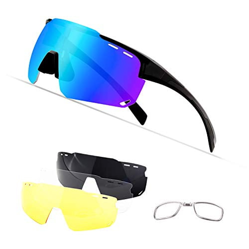 KAPVOE Cycling Glasses Sports Polarized Sunglasses Anti-Fog with 4 Interchangeable Lenes for Men Women Bicycle Driving Fishing Running Baseball Glasses