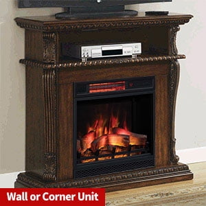 Corinth Electric Fireplace Tv Stand In Walnut With Infrared Firebox Heats 1 000 Square Feet