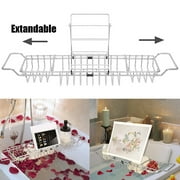 Extendable Bathtub Tray, Bathtub Caddy Tray with Shower ipad Holder, Stainless Steel Bathtub Accessories, Sliver
