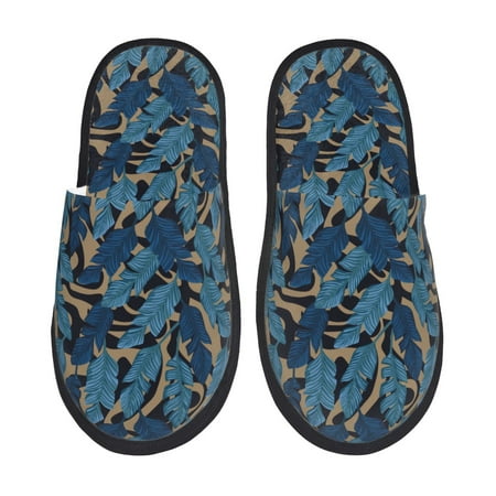 Balery Blue Leaves A Slient Indoor Furry Fleece Comfort House Shoes Soft Non-Slip Home Shoes Cotton slippers House Slippers-- Large