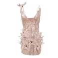 thumbnail image 3 of Fridja Robe Moulante à la Mode de Haute Qualité Rose Mini à Plumes Col en V, 3 of 9
