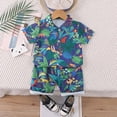 thumbnail image 2 of KPOPLK Toddler Boy Clothes 2PCS Little Kids Summer Outfits Set Short Sleeve Button Up Shirt Top Shorts for Boy's Clothing(12-18 Months,Dark Blue), 2 of 8