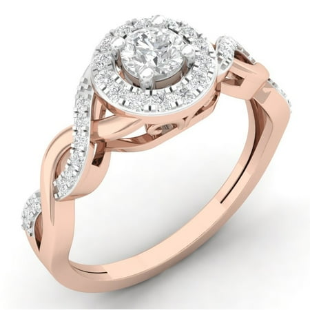 Dazzlingrock Collection 0.50 Carat (ctw) 10K Round Diamond Split Shank Bridal Halo Engagement Ring 1/2 CT, Rose Gold, Size 10