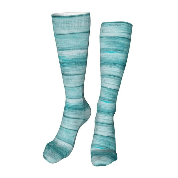 Rocae Teal Turquoise Wood Novelty Casual compression Socks For Women Men Contrast Color Stockings