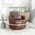 thumbnail image 5 of BISHE Modern PU Leather Recliner Chair with 360° Swivel, Comfy Barrel Accent Armchair with Cushions, Upholstered Lounge Chair for Living Room, Bedroom, Nursery, Apartment, Brown Leather, 5 of 7