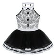 thumbnail image 3 of Kaerm Kids Girls Modern Dance Leotard Dress Halter-Neck Sleeveless Sequins Mesh Tutu Dress White 14, 3 of 7