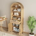 thumbnail image 6 of LEFHDA 78" Tall Bookshelf, Arched Bookcase with Drawers, Boho 6-Tier Bookshelf with Storage, Rattan Open Display Storage Shelf Bookshelf for Living Room Bedroom & Classroom(Oak), 6 of 7