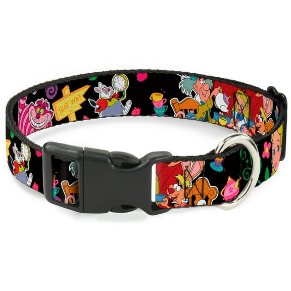 Disney Pet Collar, Dog Collar Plastic Buckle, Alices Encounters In Wonderland, 8.5 to 12 Inches 0.5 Inch Wide