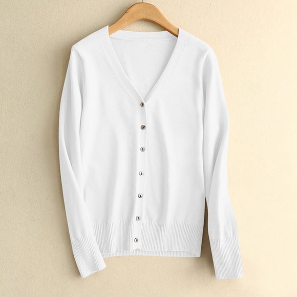 VgaVtl Sweaters for Women Long Sleeve V-Neck Sweaters for Women Plus Size Cardigan Loose Knit Button up White Sweaters