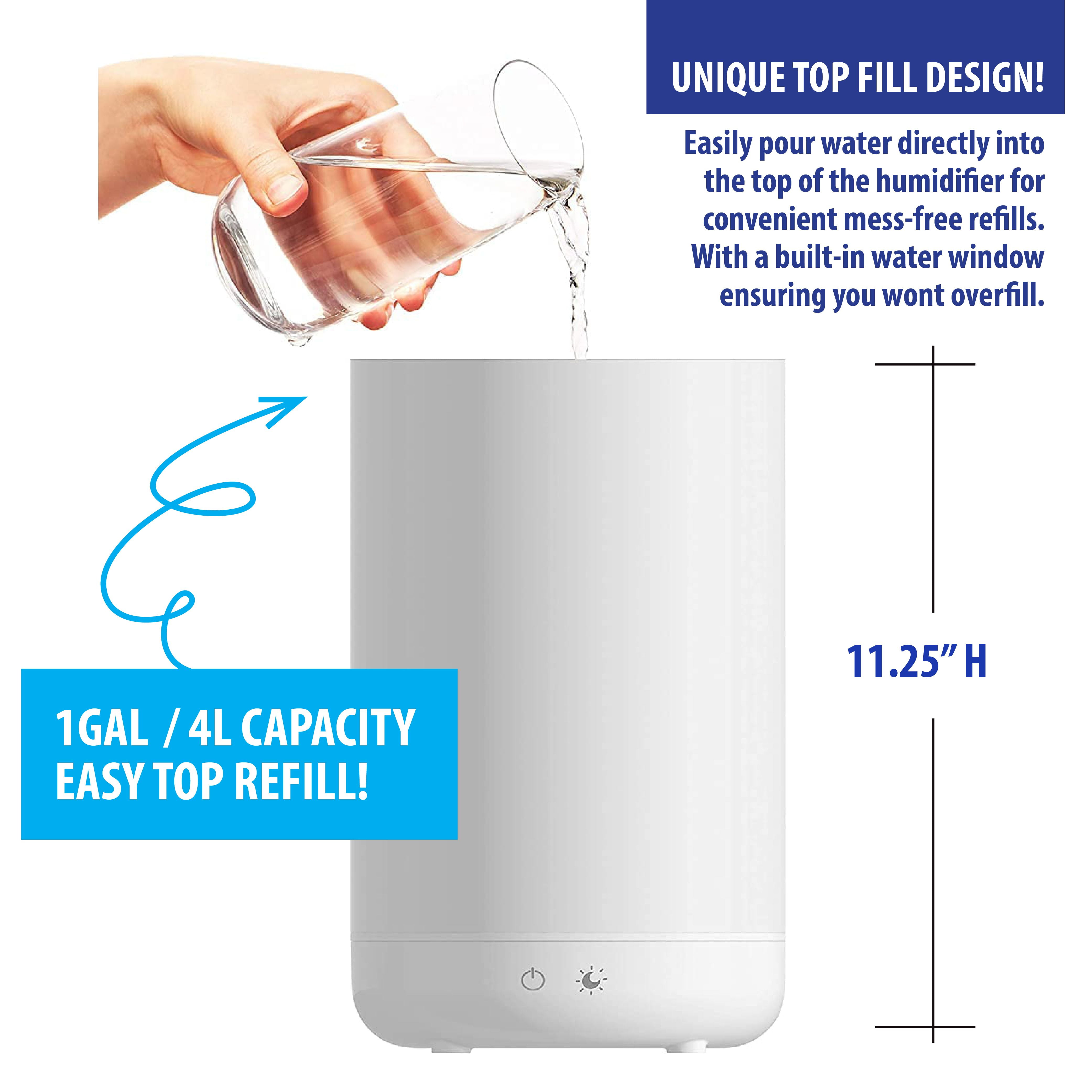 Top Fill Humidifier Ultrasonic Aroma Diffusing Color Changing Humidifier Bell + Howell, 7 Color Night Light-As Seen on TV