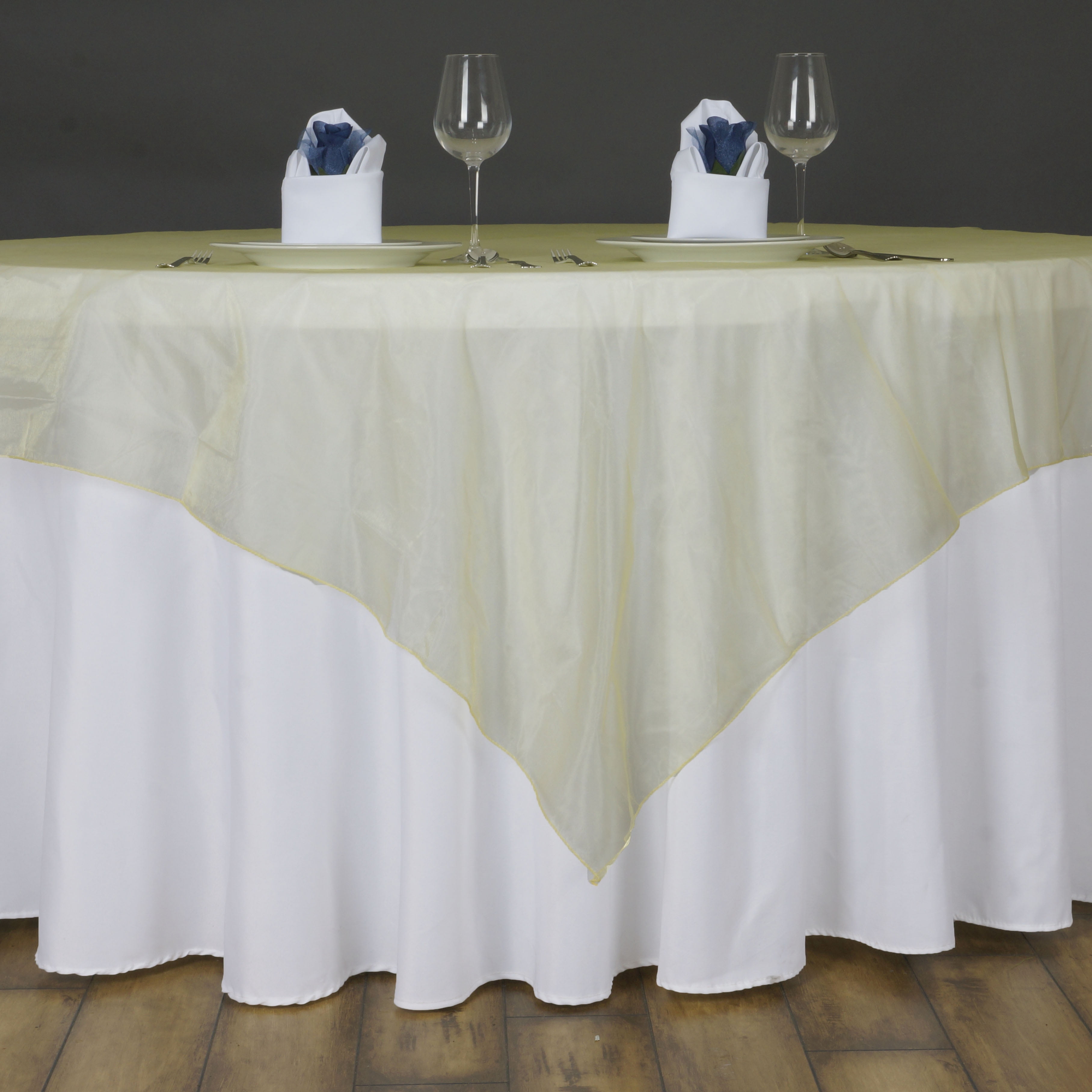 BalsaCircle 90" x 90" Sheer Yellow Square Organza Table Cover Overlays