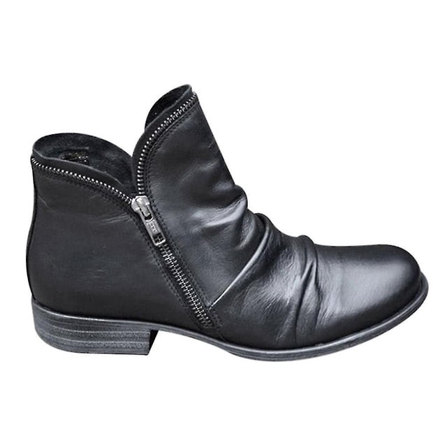 Botas de tacón bajo con cremallera doble y tacón grueso para mujer Botas de punta redonda informales para uso diario