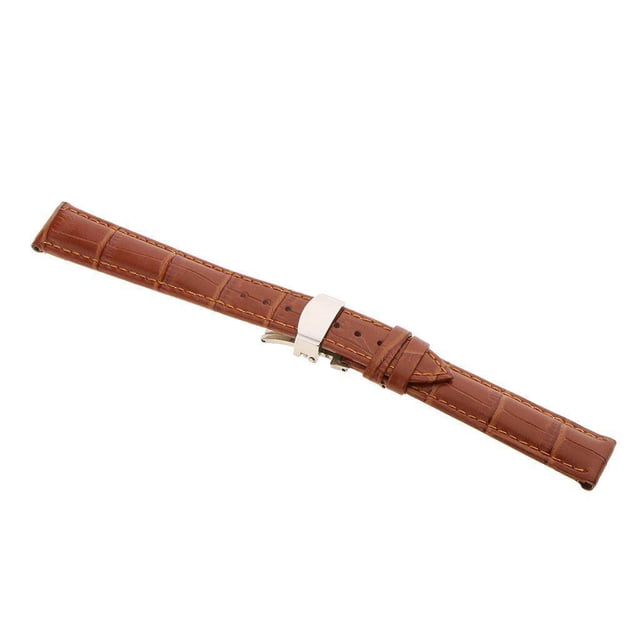Leather Watch Band Butterfly Deployment Clasp Strap watch strap Buckle Brown 18mm