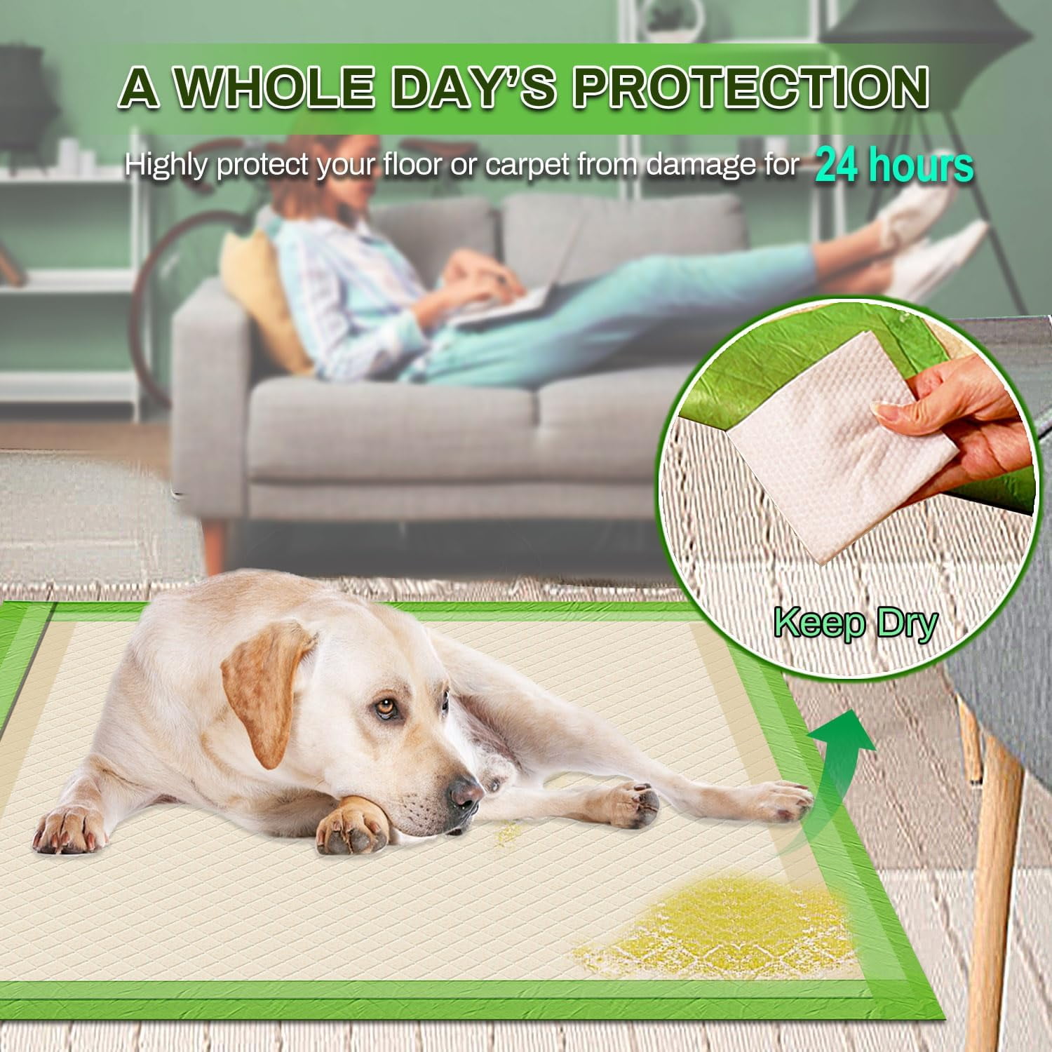 Nomipaw Pee Pads for Dogs - 29 x 47 inchs - 50 Count - ECO - Super Absorbent - Full Edge Wrapping Pad