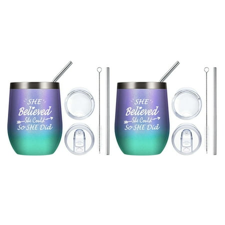 

2X 12 Oz Wine Tumbler Graduation Gifts for Her She Believed She Could So She Did Funny Birthday Inspirational Gifts