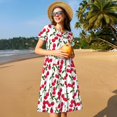 thumbnail image 4 of Easygdp Cherry_1 para Vestido Transpirable de Mujer, Vestido Suelto de Manga Corta con Pliegues y Bolsillos para el Verano, 4 of 6