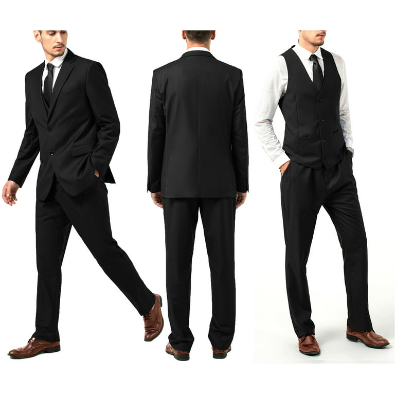 Newdeve 3 Pieces Men's Black Formal Suits for Wedding Party, Prom, Business