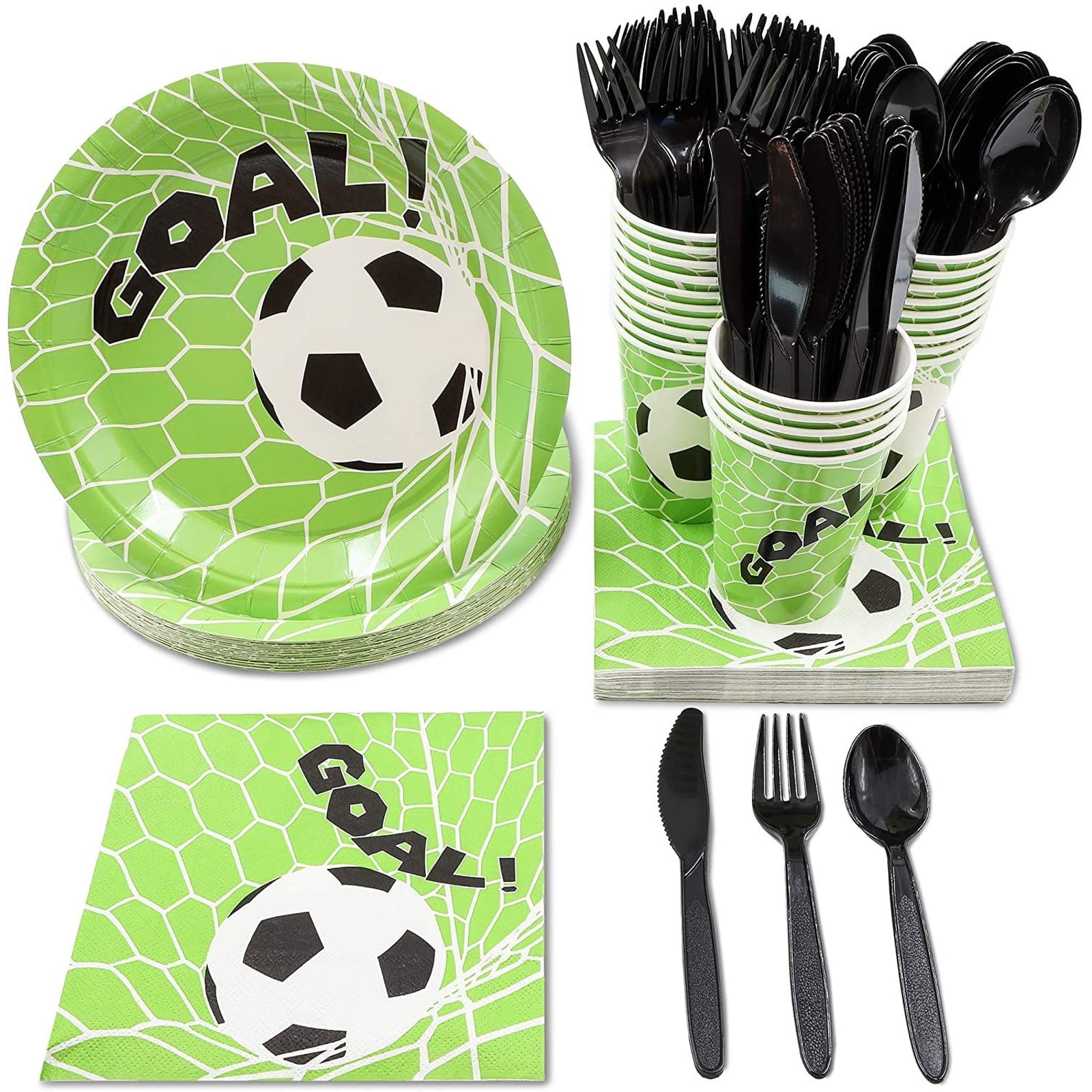 Serves 24 Soccer Party Supplies & Decorations with Paper Plates, Napkins, Cups & Utensils for Kids Sports Theme Birthday