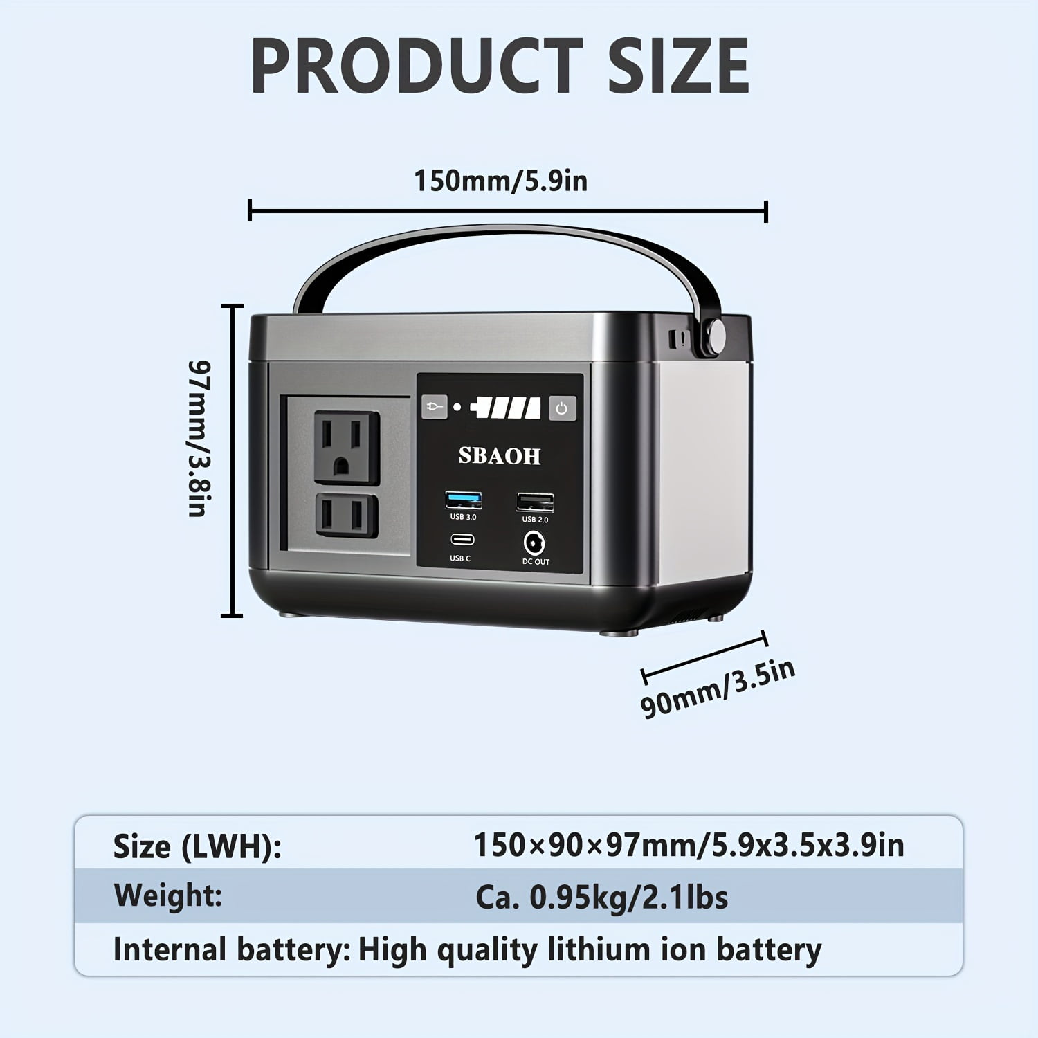 SBAOH Portable Power Station P86,88.8Wh 3.7 V LiFePo4 Battery,with 120W (150W Peak) AC Outputs, Solar Generator for Travel and Camping