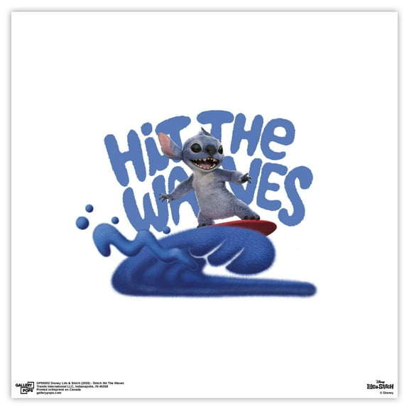 Gallery Pops Disney Lilo & Stich (2025) - Stitch Hit The Waves Wall Art, Unframed Version, 12" x 12"