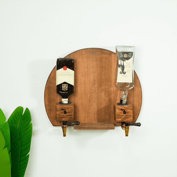 Personalized Wall-Mounted Whiskey Dispenser – Double Tap with Shelf | Rustic Bar Gift in Solid Pine Wood