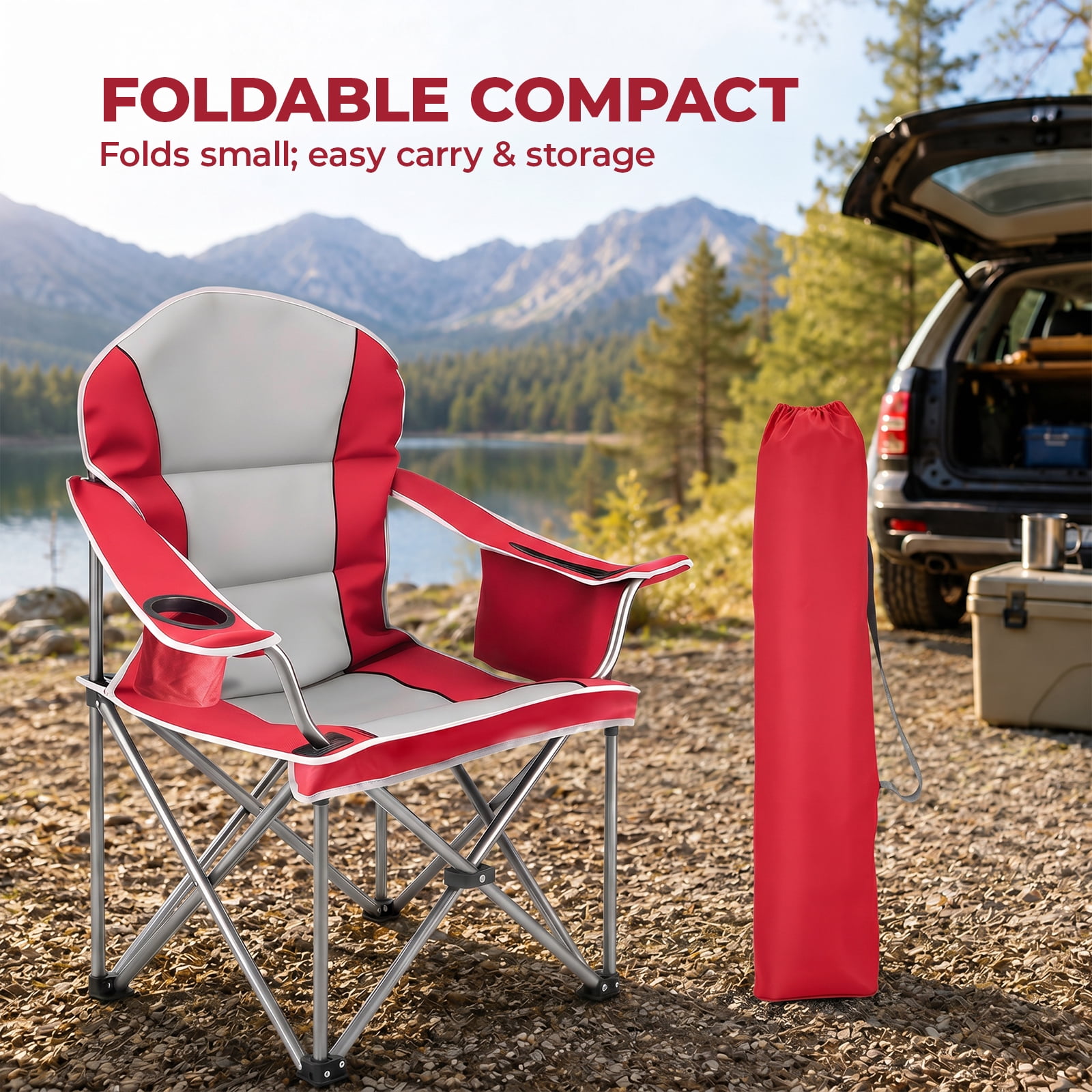 Alvantor Oversized Folding Camping Chair, Heavy Duty Outdoor Chair with Cup Holder Storage and Cooler Bag, 500 LBS, Portable for Outdoor Beach Picnic