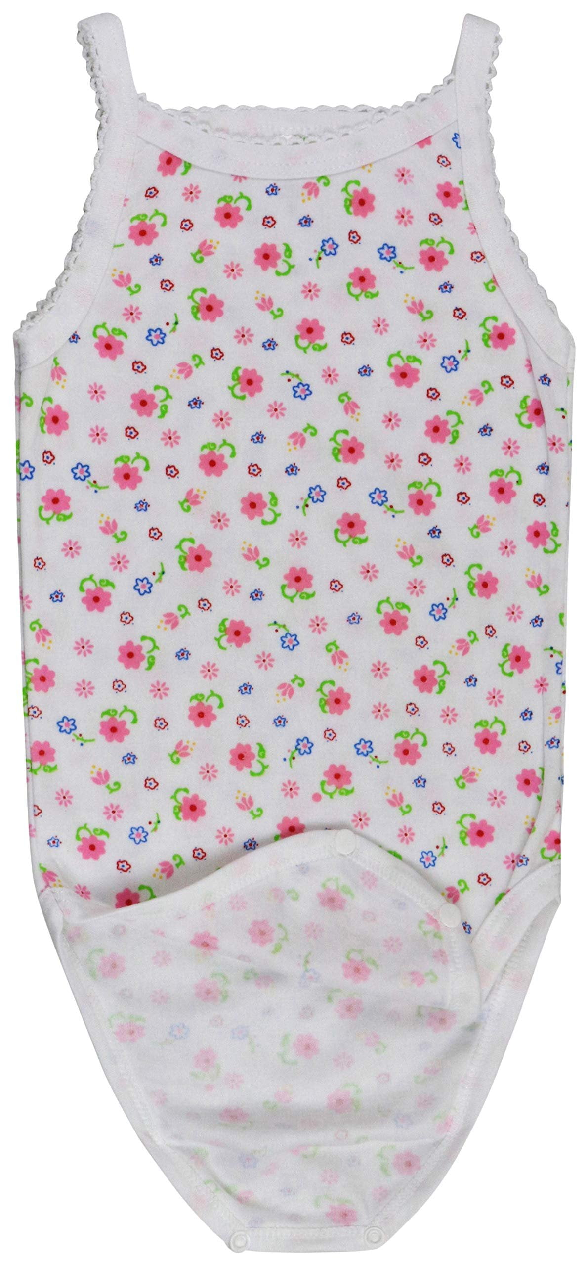 ToBeInStyle Girls' Pack of 4 Ultra-Soft Cotton Spaghetti Strap Baby Bodysuits w/ Ruffle Trim - Floral - 3-6 Months Old
