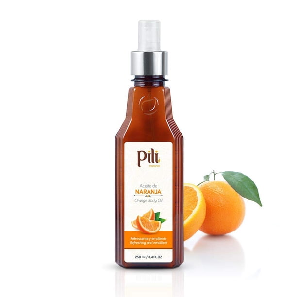 Aceite de Naranja Natural Pili - Tónico para la piel y aceite corporal hidratante - Aceite de masaje. Previene la celulitis, las estrías, reafirma y reafirma la piel. 8,4 onzas líquidas.