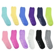 Gelante Fuzzy Sock Ultra Soft Warm Non Skid/Slip Gripper Crew Socks 12 Pairs S1101