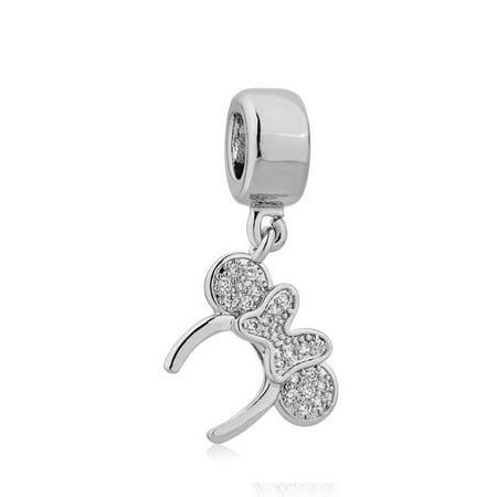 Metal Plated Charm - Minnie Mouse Ears Headband silver plated charm european compatible spacer bead