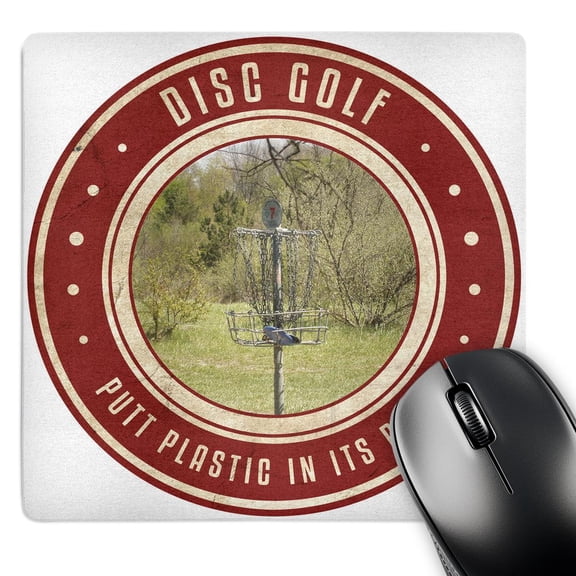 3dRose, Putt Plastic In Its Place #13 - photography of a frisbee disc golf basket at a local park, MousePad