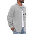 thumbnail image 4 of Men's Vintage Casual Button Down Chest Pocket Jacquard Knit Shirt Jacket S Light Gray, 4 of 6