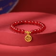 thumbnail image 4 of ZHOU LIU FU 24K Gold Beaded Bracelets Red Agate Fu Charm Jewelry 17cm for Women A1910731, 4 of 8