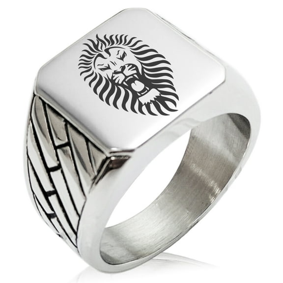 Stainless Steel Pharaoh Lion King Geometric Pattern Biker Style Polished Ring