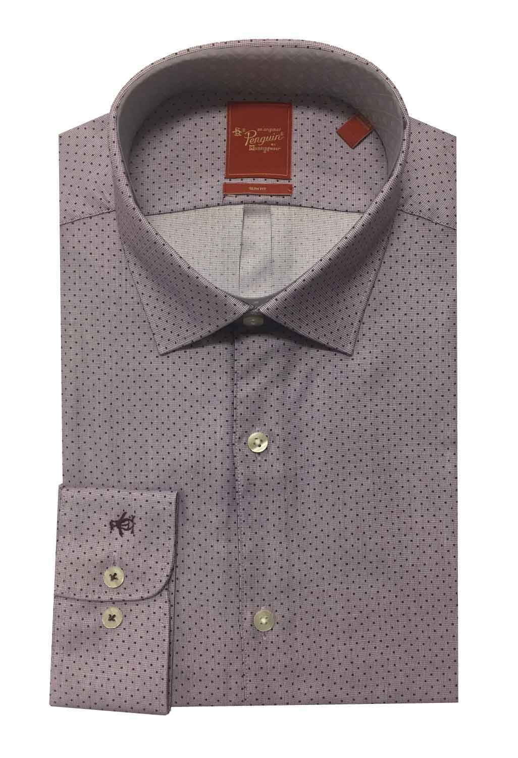 M&S Pure Cotton SLIM Fit LONG SLEEVE SHIRT ~ Size 17.5" ~ BURGUNDY CHECK 