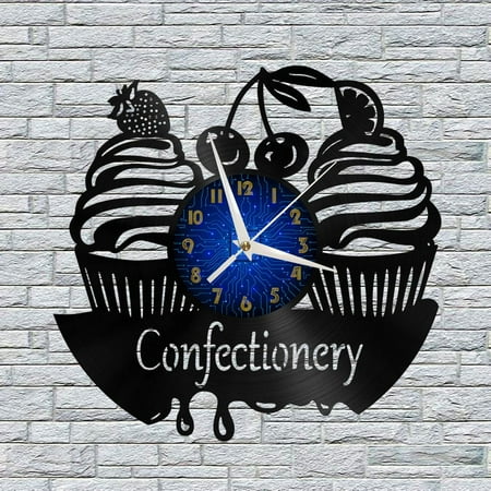 Confectionery 12 Inch Vinyl Record Wall Clock - Silent, Creative, and Unique Clock for Living Room, Entryway, or Bedroom Decor - Perfect Gift Idea(12 inchs B without LED)