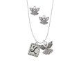 thumbnail image 2 of Delight Jewelry Silvertone Pebble Border Initial - L Silver tone Guardian Angel Charm Necklace and Stud Earrings, 2 of 4