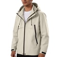 thumbnail image 3 of Sevevn Men Rain Jacket Attached Hood Regular Fit Waterproof Shell Fabric Zip And Snap Placket Dual Chest Pockets Side Zip Pockets Cuffs For Hiking Camping Wear, 3 of 9