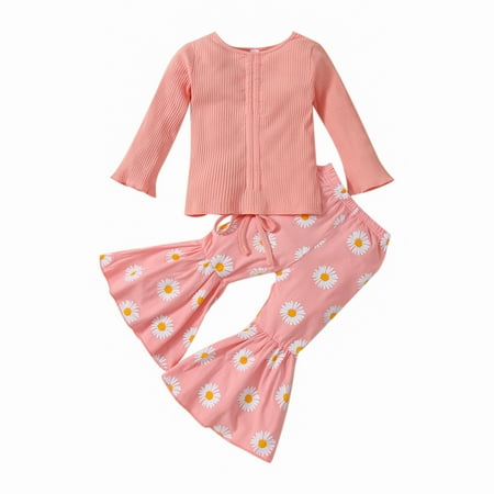 

kpoplk Christmas Outfits For Toddler Girls Toddler Baby Girls Christmas Outfits Pumpkins Harvest Ruffle Long Sleeve Shirt Grid Turkey Skirt Set Fall Winter Clothes(Pink)