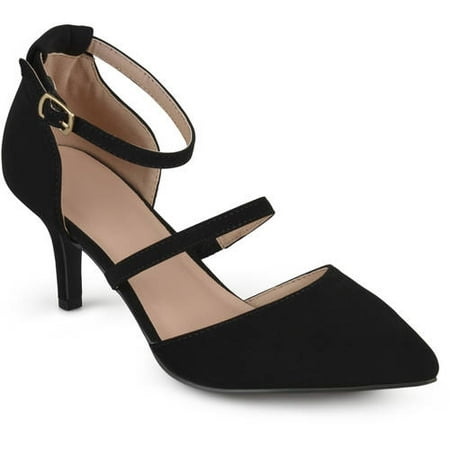 Faux Suede Platform Pump - Women's Double Strap Faux Suede Pointed Toe Pumps
