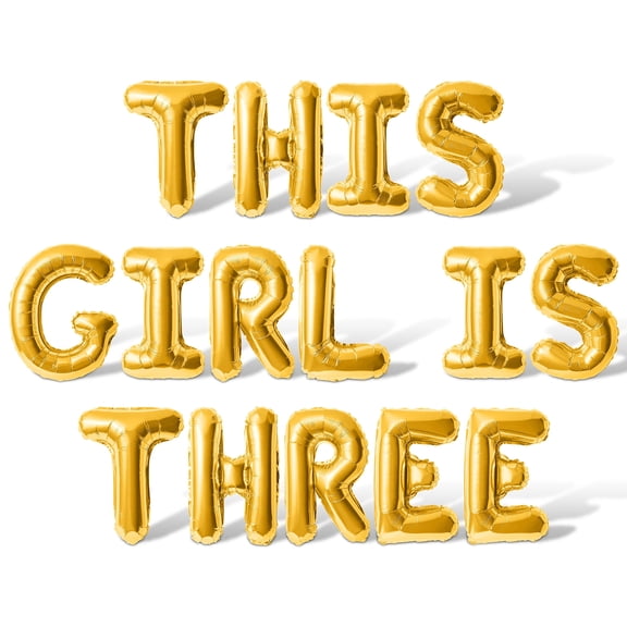 Letter Balloons - THIS GIRL IS THREE 16" Inch Alphabet Letters Foil Mylar Balloon 3rd Birthday Party Banner (Gold)