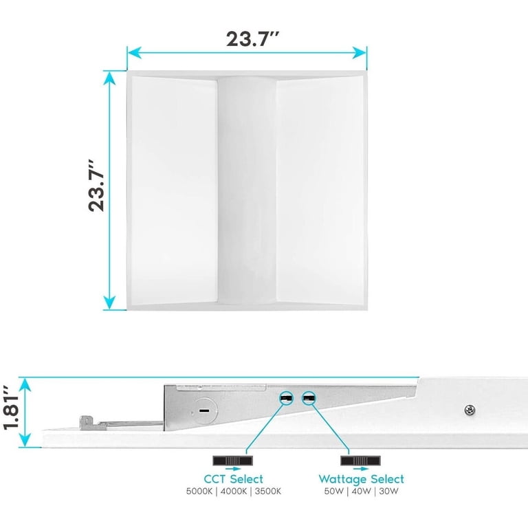 2x2 FT LED Troffer Panel Light 4-Pack - 20/30/40W Selectable, 3000K/4000K/5000K Tunable, Dimmable, Drop Ceiling, DLC Premium 3 thumbnail image