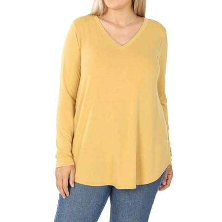 Women & Plus(S-3X) Relaxed Fit Long Sleeve V-Neck Round Hem Jersey Tee Shirt Top (Single & Multi-Packs Available) price history on PriceWatchPro