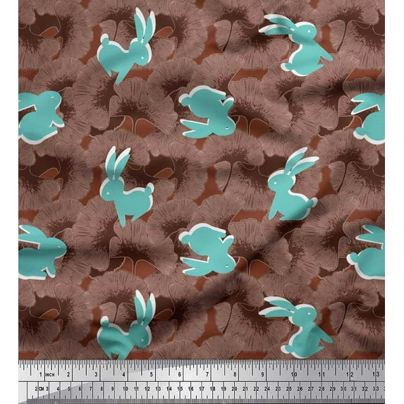 Soimoi Georgette Viscose Fabric Artistic Floral & Rabbit Animal Print Fabric by The Yard 42 Inch Wide